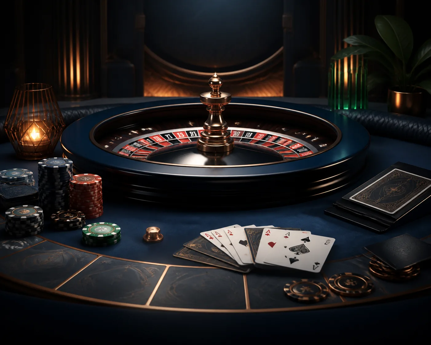 Slotozen live casino and table games illustration with cards and a roulette wheel
