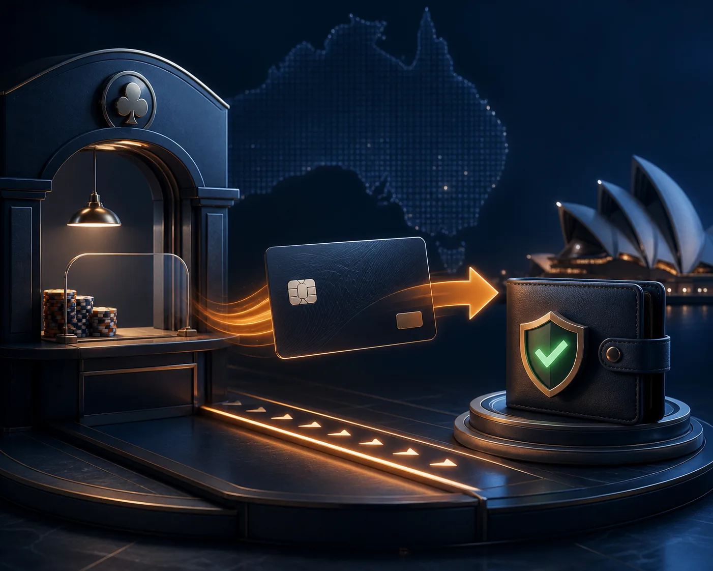 Slotozen cashout concept with a secure cashier path and abstract payment card